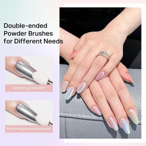 Miniatura 4 de MIZHSE Polvo de uñas cromado, 6 colores, polvo holográfico de uñas iridiscente con purpurina de sirena iridiscente para uñas, pigmento de uñas