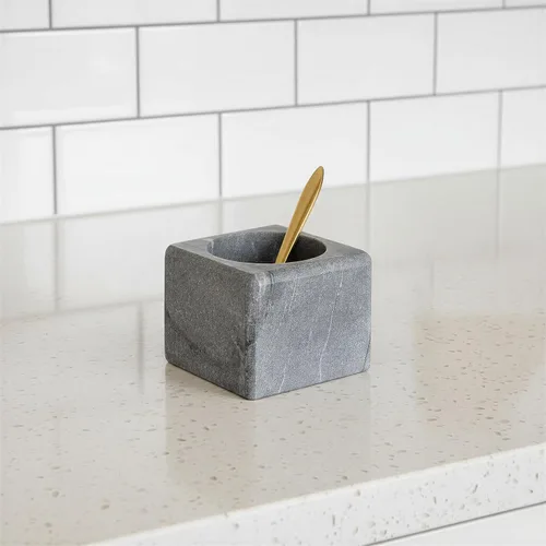 Miniatura 9 de Creative Co-Op Cuenco cuadrado de mármol con cuchara de acero inoxidable, gris