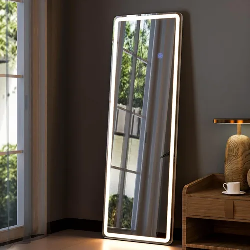 Miniatura 13 de GLSLAND Espejo LED arqueado de longitud completa, espejos de pie de cuerpo completo de 65 x 26 pulgadas con luz para dormitorio/guardarropa