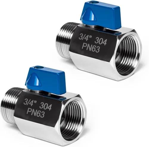 Miniatura 18 de Paquete de 2 válvulas de bola mini de 1", válvula de cierre de acero inoxidable 304 rosca NPT hembra x macho válvulas pequeñas para espacio compacto