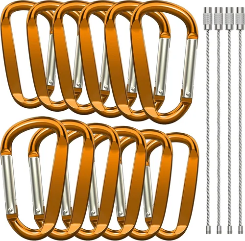 Miniatura 9 de Clips de mosquetón de aluminio de 3 ", hebilla de gancho de mosquetón de llavero con forma de anillo D 12PCS