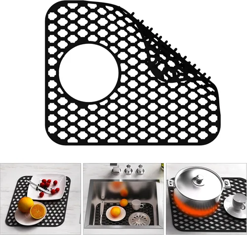 Miniatura 10 de TOOVEM - Tapete protector para fregadero de cocina, rejilla protectora de fregadero de 13.58 x 11.6 pulgadas, forro antideslizante resistente al