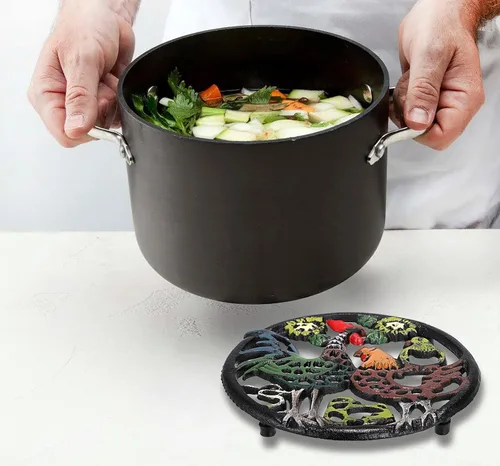 Miniatura 6 de Sumnacon 2 salvamanteles redondos de hierro fundido – Salvamanteles de hierro resistentes al calor de 8 pulgadas para platos calientes, tetera, Negro