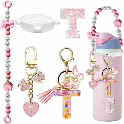 Miniatura 109 de Lindo Juego de Dijes de Letras para Botella de Agua Owala de 24oz, 32oz, 40oz, Owala Kids y Vaso de Café, FreeSip – Incluye Correa con Asa, para Rosa