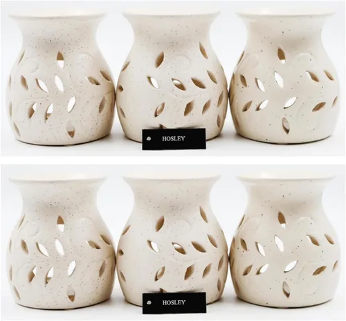 Miniatura 10 de Hosley Elegantes calentadores de aceite de cerámica con patrón de hojas y diseño moteado de 4.5 pulgadas de alto, compatible con aromaterapia