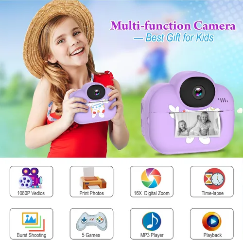 Miniatura 2 de Cámara para niños de impresión instantánea, cámara digital Trayoo para niños, cámara portátil para niños, Navidad, cumpleaños, niñas para 3, 4, 5