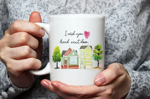 Miniatura 3 de Fonhark - Taza de café con texto en inglés "I Wish You Lived Next Door Houses", con texto en inglés "Bestie Best Friend", taza de café novedosa