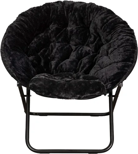 Miniatura 7 de EMMA + OLIVER Ersa - Silla plegable de gran tamaño de 38 pulgadas con tapicería de piel sintética acogedora en negro con marco de metal negro