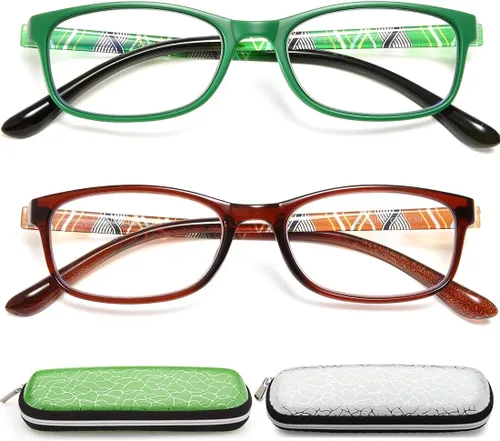 Miniatura 11 de EYEURL Gafas de lectura para mujer, con bloqueo de luz azul, juego de 2 patrones con diseño de valor para lectura (púrpura/rojo, 1.5)