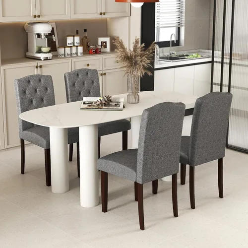 GOFLAME Juego de 4 sillas de comedor tapizadas, sillas Parson tapizadas de tela con botones con patas de madera de goma, asiento acolchado y Gris