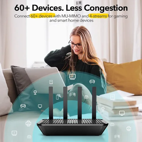 Miniatura 5 de Enrutador WiFi: el enrutador Wi-Fi inteligente AC2100 de doble banda se actualiza a 2033 Mbps (5G) de alta velocidad, cuenta con MU-MIMO, 4 puertos