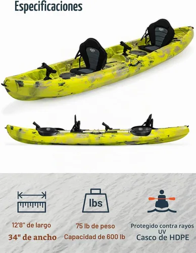 Miniatura 3 de Kayak BKC UH-TK219 12 pies tándem para sentarse en la parte superior, 2 o 3 personas con 2 remos y asientos y 5 soportes para caña de pescar