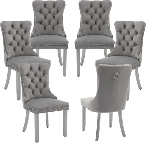 Miniatura 29 de LKTART Juego de 2 sillas de comedor de terciopelo, sillas de comedor copetudas con ribete de anillo de clavo, silla de comedor tapizada con patas