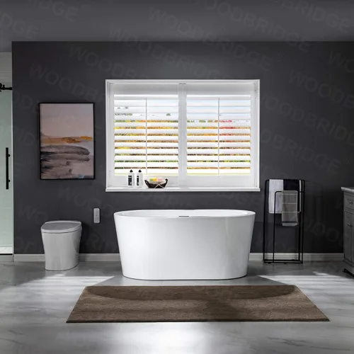 Miniatura 2 de WOODBRIDGE Bañera de acrílico independiente de 56 pulgadas, bañera blanca de remojo contemporáneo con desbordamiento y drenaje negro mate, Mate negro