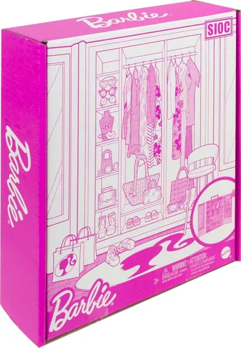 Miniatura 6 de Set de armario de Barbie con 3 conjuntos, accesorios de estilo y perchas, ropa para mezclar y combinar para más de 50 looks