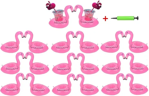 Portavasos inflable de flamenco, paquete de 21 flotadores de piscina, portavasos flotantes inflables para fiestas en la piscina