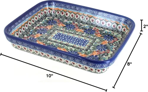 Miniatura 2 de Blue Rose Polish Pottery - Molde rectangular pequeño Orange Ashley - 10.25" x 8" - Utensilios para hornear únicos, aptos para lavavajillas