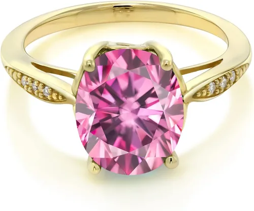 Miniatura 75 de Gem Stone King Anillo de compromiso de oro amarillo de 14 quilates de 2-3 quilates con piedra preciosa ovalada de 0.394 x 0.315 in y diamantes