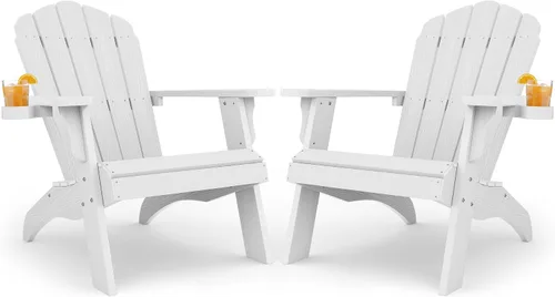 Miniatura 19 de YEFU Juego de 2 sillas Adirondack de plástico de gran tamaño con portavasos (gran doble propósito), resistentes a la intemperie, sillas de madera