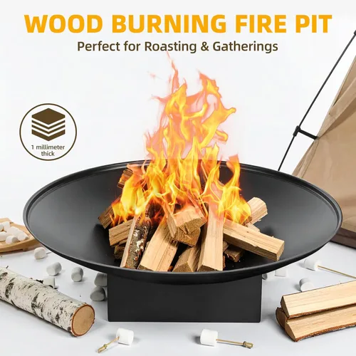 Miniatura 7 de Fogata de 32 pulgadas para exteriores, mesa de fogata de leña para exteriores con parrilla y tapa, hoguera portátil grande para patio trasero