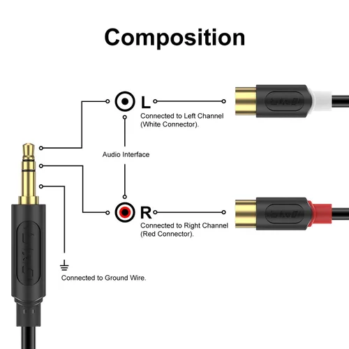 Miniatura 2 de J&D Cable auxiliar a RCA, serie Audiowave chapado en oro, 0.138 in macho a 2RCA hembra, adaptador de audio estéreo auxiliar para auriculares Jack