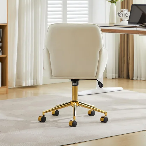 Miniatura 6 de YITAI Silla de escritorio de terciopelo con ruedas y base dorada, silla de tocador tapizada moderna ajustable en altura con giro de 360 grados