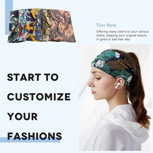 Miniatura 4 de Diademas anchas para mujeres y niñas, diadema bohemia con estampado floral, turbante nudo, diadema para entrenamiento, bandas para el cabello