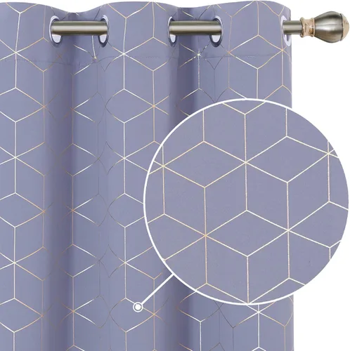 Miniatura 23 de Deconovo Cortinas Opacas, Aislamiento Térmico y Reducción de Ruido, Estampado de Lámina de Diamante – Ojales en la Parte Superior, 2 Paneles, Azul