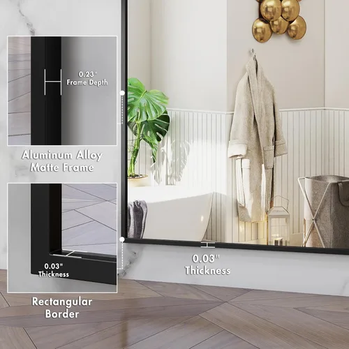 Miniatura 4 de Espejo de baño con marco de metal negro mate, espejo rectangular de tocador de 55 x 36 pulgadas, espejo de pared rectangular grande, antioxidante