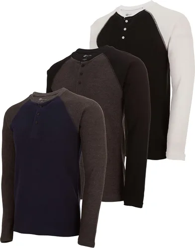 Miniatura 35 de DARESAY Paquete de 3: camiseta térmica de manga larga para hombre, camisetas de manga larga Henley & Crew para hombre, camisetas de manga larga