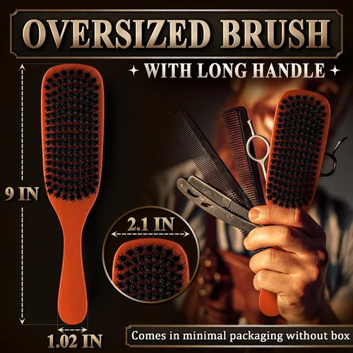 Miniatura 2 de Cepillo de barba para hombre con mango – Cepillo de barba de cerdas de jabalí suave para hombres, diseño de madera de 9 pulgadas para barbas