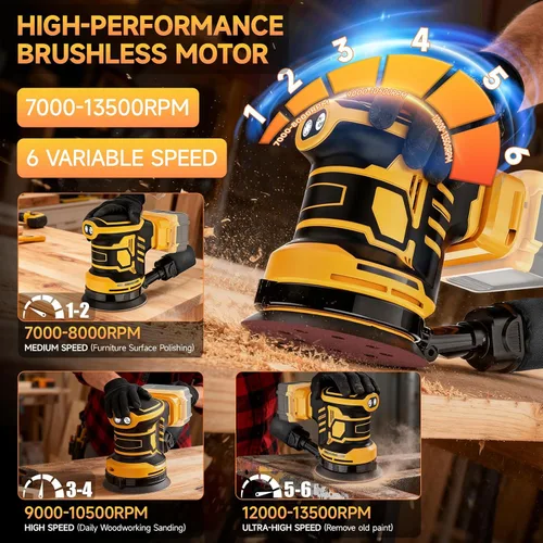 Miniatura 3 de Lijadora orbital aleatoria de 5 pulgadas, lijadora inalámbrica compatible con batería Dewalt de 20 V (sin batería), lijadora eléctrica sin