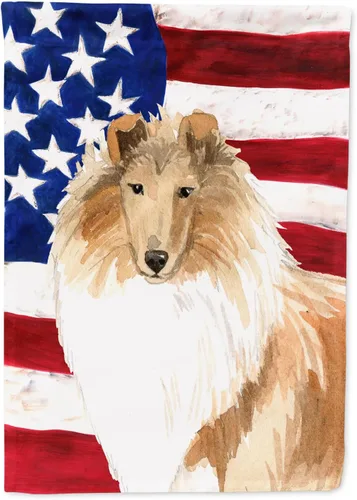 Caroline's Treasures CK1719GF - Bandera patriótica de Estados Unidos Rough Collie para jardín, bandera decorativa para patio exterior, patio,