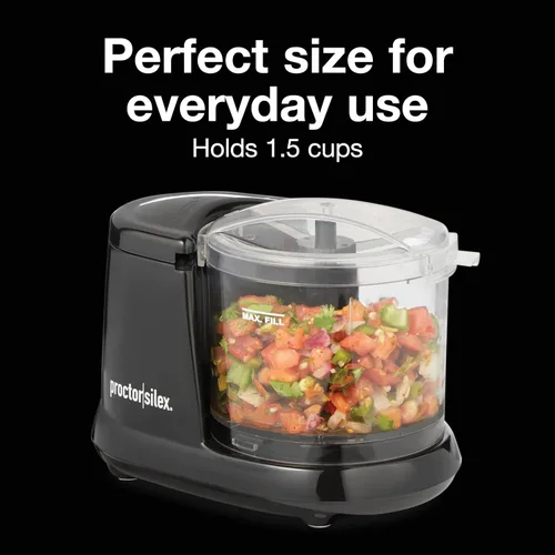 Miniatura 2 de Proctor Silex Picadora eléctrica duradera de verduras y mini procesador de alimentos para picar, hacer puré y emulsionar, 1.5 tazas, color negro