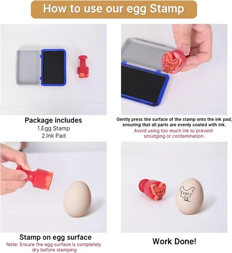 Miniatura 2 de KAINSY Sellos de huevos para huevos frescos, sello de huevo personalizado con almohadilla de tinta, sello de huevo de goma, diseños únicos