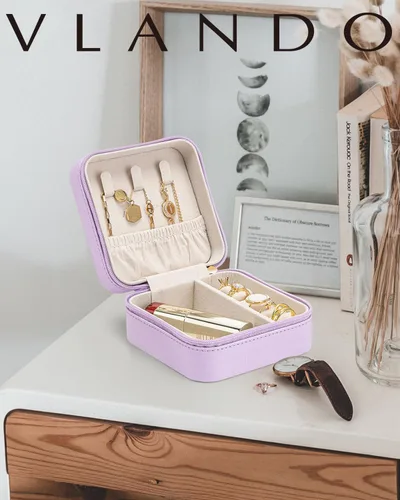 Miniatura 43 de Vlando Regalos de boda – Organizador de viaje de joyería pequeña de piel sintética, estuche de viaje para anillo, mini joyero para aretes, collar