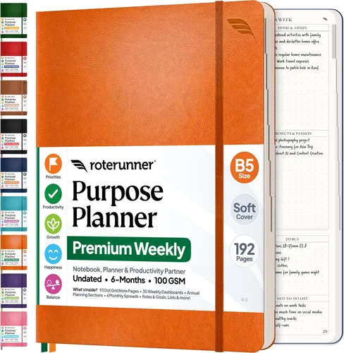 Miniatura 15 de Roterunner Cuaderno Planificador de Propósitos B5 7.5”x9.8” Planificador Sin Fechas 2025 Herramienta de Productividad y Establecimiento