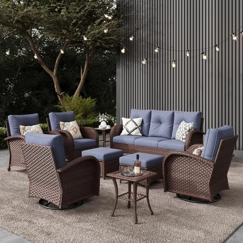 Miniatura 21 de LayinSun - Juego de 10 piezas de muebles seccionales de patio para el aire libre con mesa para fogata, juegos de sillas giratorias reclinables
