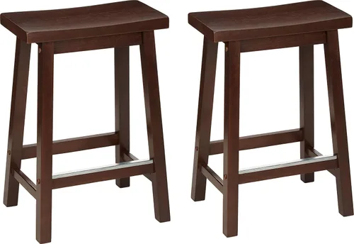 Miniatura 12 de Amazon Basics Taburetes de bar de madera maciza para isla de cocina con reposapiés, 24 pulgadas de altura, negro, juego de 2