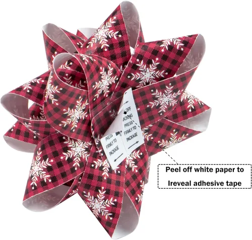 Miniatura 2 de WRAPAHOLIC - Surtido de 12 moños de regalo navideños - Papel kraft rojo y negro con temática navideña para fiestas, cumpleaños y baby shower Navidad