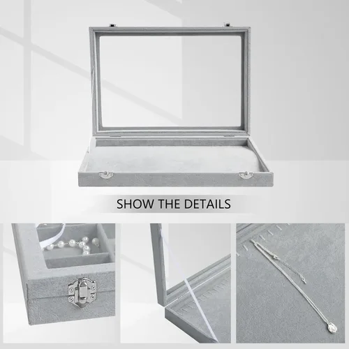 Miniatura 3 de Wudygirl Organizador de collares de terciopelo con 20 ganchos, escaparate para collares, joyero, apilable, parte superior de cristal con cerradura