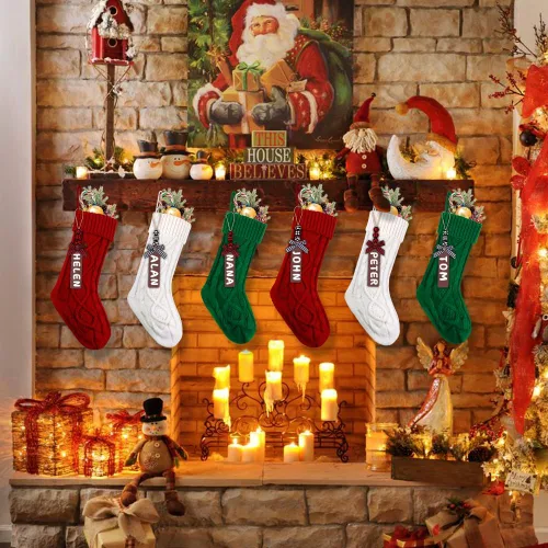 Miniatura 5 de XIMISHOP Paquete de 6 calcetines de Navidad, 18 pulgadas, calcetines grandes de punto trenzado personalizados para colgar en Navidad, decoraciones