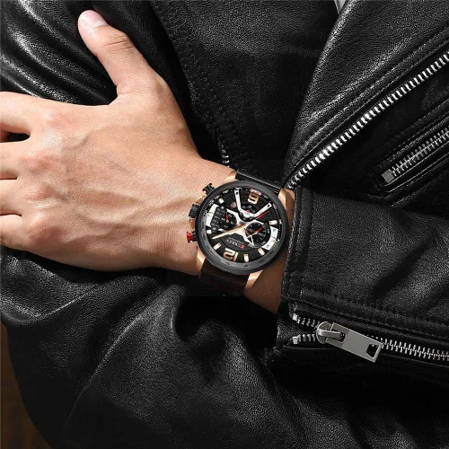 Miniatura 5 de CURREN - Reloj analógico de cuarzo para hombre, reloj de pulsera con correa de piel, resistente al gua y a la moda