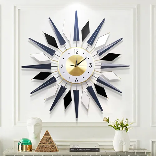 Reloj de pared grande decorativo de metal, silencioso, moderno, sin tictac, para sala de estar, comedor, dormitorio, diámetro de 24 pulgadas, azul,