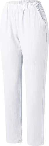 Miniatura 5 de Pantalones de lino para mujer, de verano, casuales, de tiro alto, cónicos, de algodón, cintura elástica, con bolsillos