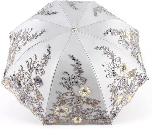 Miniatura 143 de Honeystore Sombrilla bordada con flor 3D plegable UV con encaje clásico