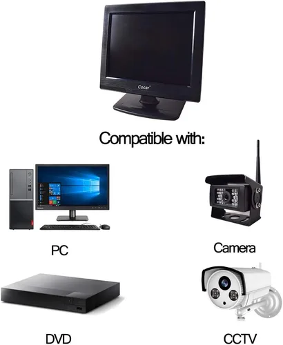 Miniatura 7 de Cocar Monitor de CCTV, monitor de seguridad LCD de 12 pulgadas, HDMI, VGA, AV y BNC 4:3, pantalla de computadora HD, pantalla LCD con 2 altavoces