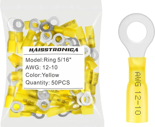 Miniatura 26 de haisstronica 100 conectores de anillo termorretráctiles de grado marino azul de 1/4 pulgadas, conectores de terminales de anillo de cobre rojo