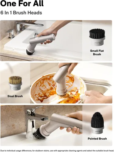 Miniatura 2 de HOTO Cepillo giratorio eléctrico de mano de mango corto, IPX7, resistente al agua, cepillo de limpieza de baño, máximo 22 pulgadas-lb, con 9