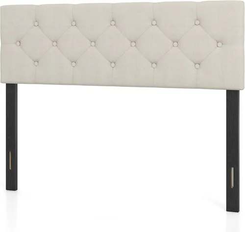 Miniatura 11 de Giantex Cabecero tapizado de lino para marco de cama Full y Queen, cabecero capitonado con botones de ancho ajustable solamente con patas de madera